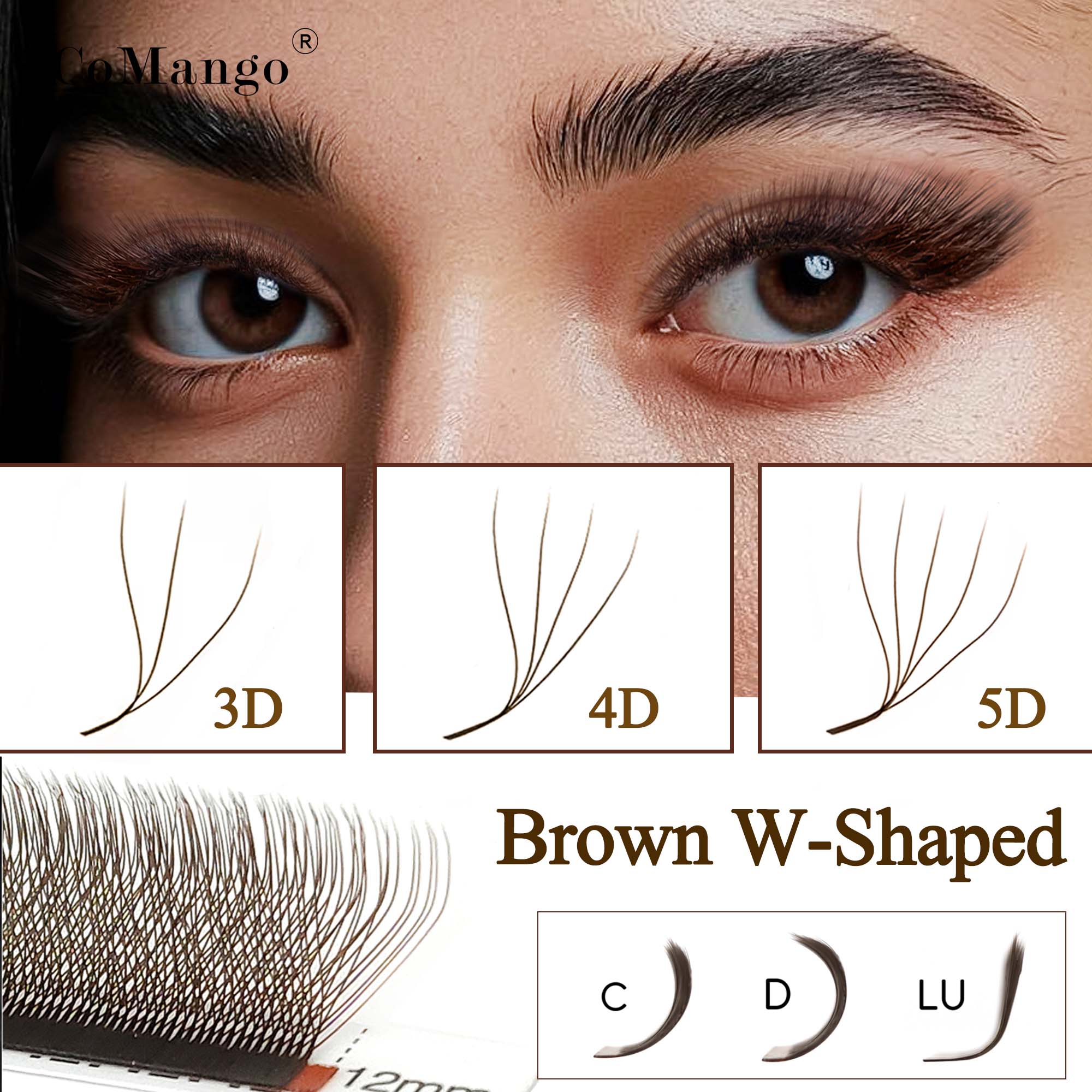Eyelash Extension Volume Styles - CoMango C/D/LU kahverengi 3D/4D/5D W şekilli
