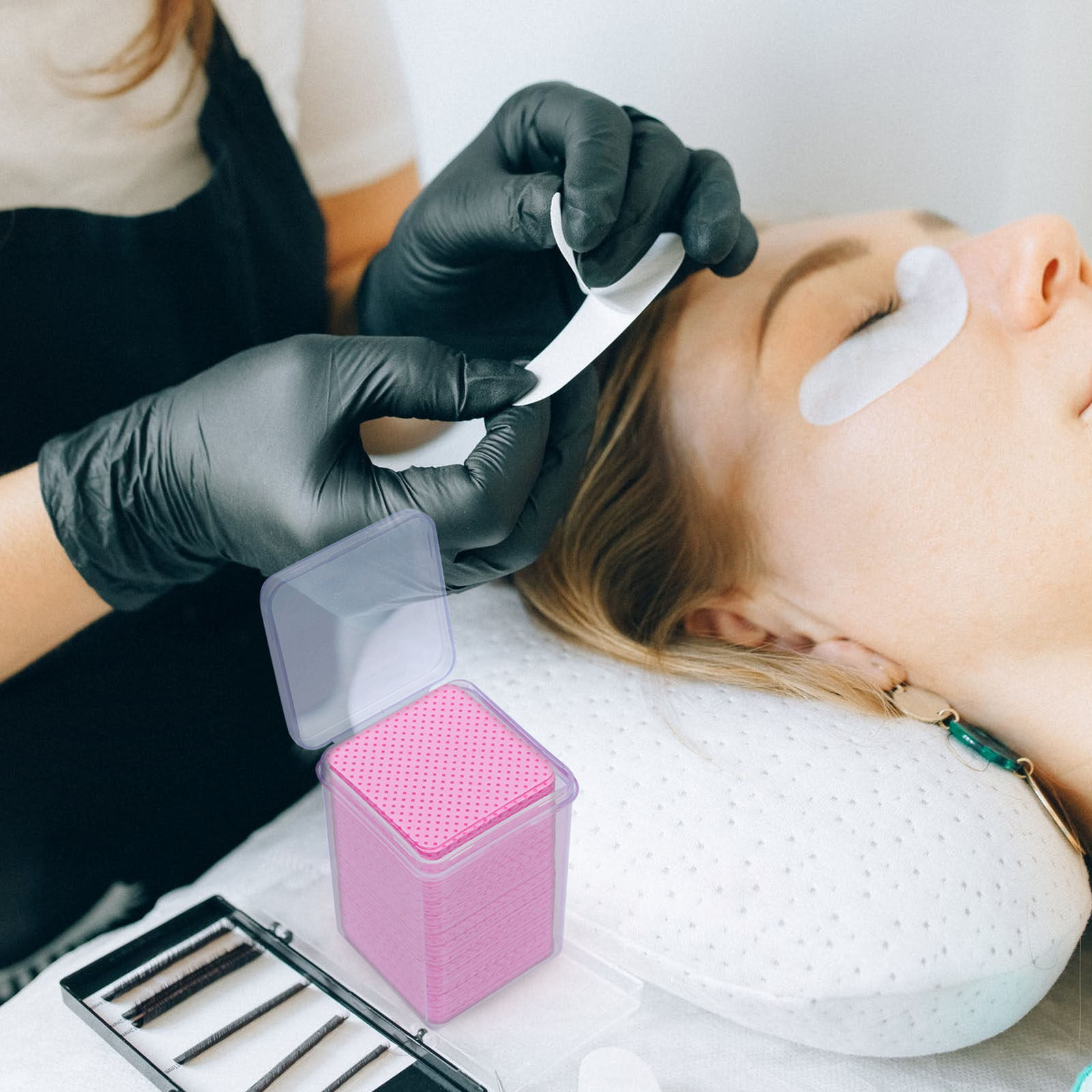 Eyelash Extension With Glue - 600 Adet Temizleme Pamuğu Mendili Kirpik